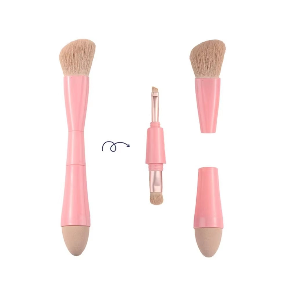 4-in-1 Portable Makeup Brush Set - Travel-Friendly Face, Highlight, Eye Shadow & Blusher Tools