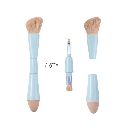 4-in-1 Portable Makeup Brush Set - Travel-Friendly Face, Highlight, Eye Shadow & Blusher Tools